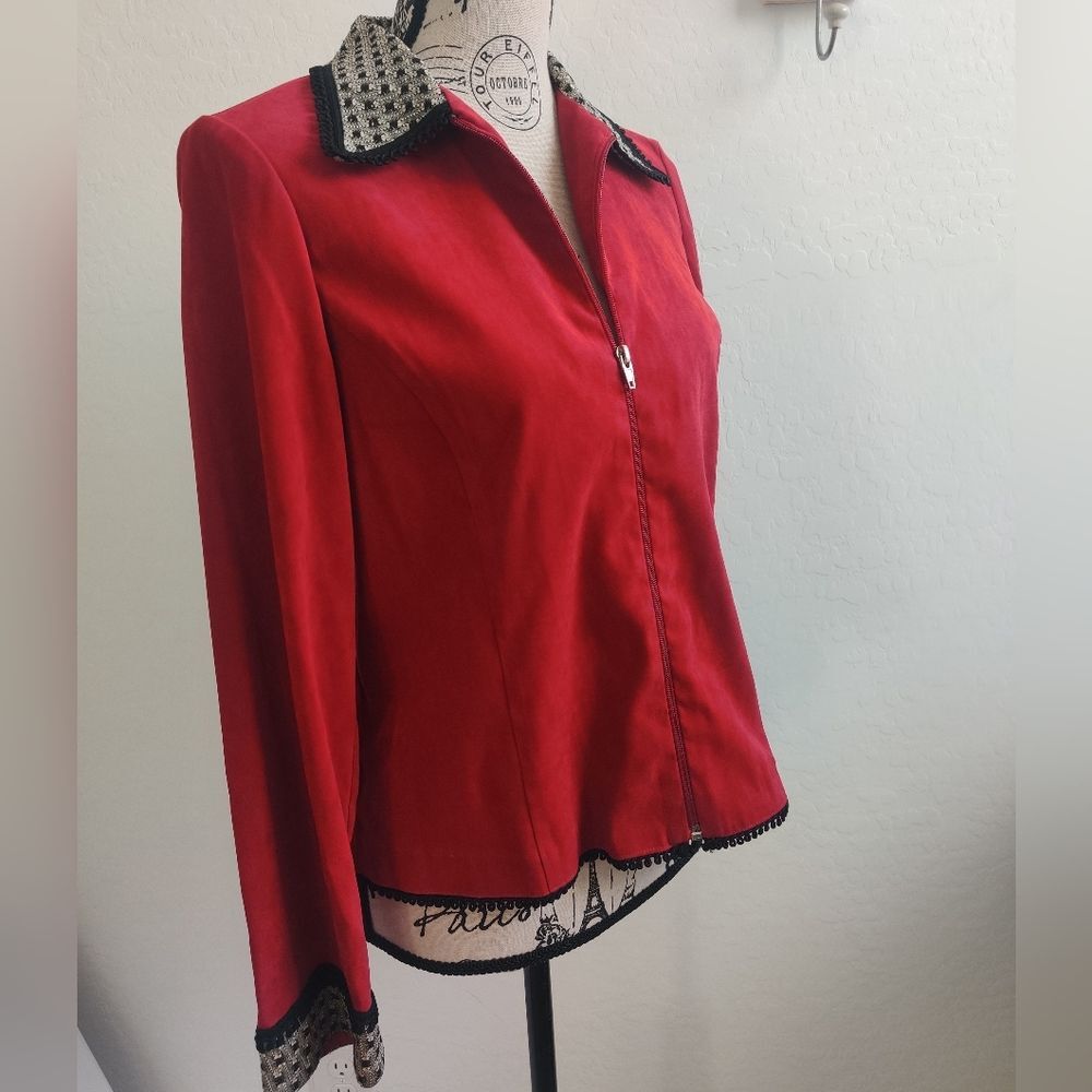 Taylor G Vintage Red zip up Jacket lace detail accents business casual_Small